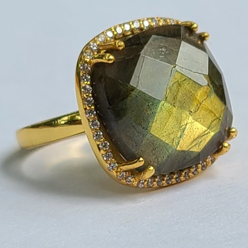 Labradorite Ring Silver Gold Plated size 7